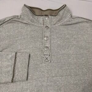 Tommy Bahama Men's XL 1/4 Snap Pullover Shirt Gray Beige Striped‎ Long Sleeve